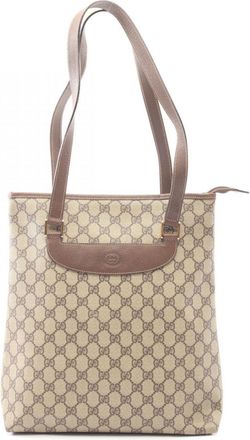 Gucci Beige Brown Pvc Coated Canvas Leather Handbag Tote Bag (Pre-Owned)
