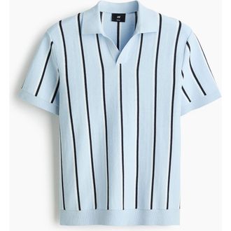 H&M Regular Fit Cotton Polo Shirt in Light Blue/striped at Nordstrom, Size Xx-Large