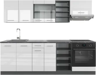 Vicco Mueble De Cocina R-line, Blanco Brillo/antracita, 240 Cm, Et Antracita