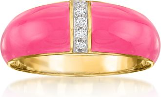Ross-Simons Pink Enamel Dome Ring With Diamonds in 18kt Gold Over Sterling