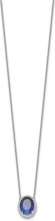 Diamond2Deal 14k White Gold Oval Created Sapphire and Diamond Halo Pendant Necklace