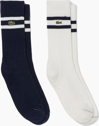 Lacoste Mens Lacoste 2 Pack Ribbed Cotton Socks Navy Blue/White - White/Black - Size: 7/7.5/6/6.5/5.5/8