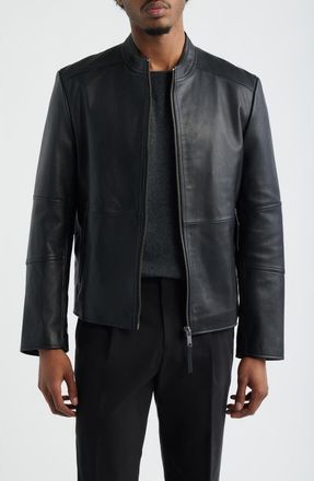 HUGO BOSS Lokis Leather Jacket in Black at Nordstrom, Size Xx-Large