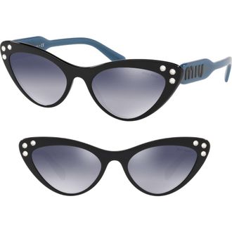 Miu Miu Logomania 55mm Cat Eye Sunglasses in Black Gradient Mirror at Nordstrom Rack