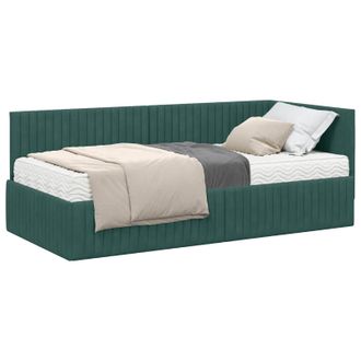 vidaXL Estructura De Cama Esquina Con Colch&oacute;n 2 Pcs Verde Terciopelo Vidaxl