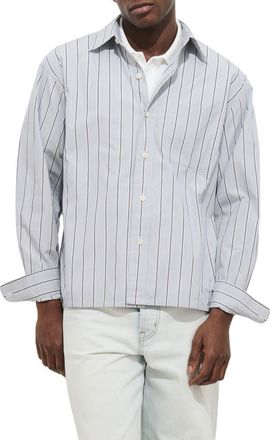 Alex Mill Franklin Loose Fit Stripe Cotton Button-Up Shirt in Ivory/Blue at Nordstrom, Size Xx-Large