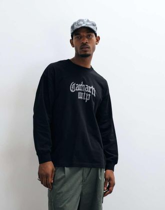Carhartt Work in Progress t-shirt a maniche lunghe con logo Blackletter nero
