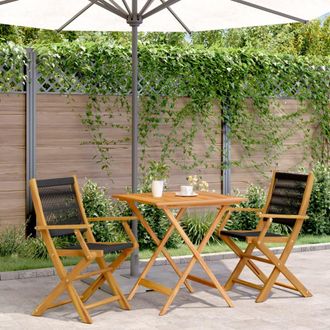 vidaXL Juego De Bistro De 3 Piezas Polipropileno Y Madera Maciza Negro Vidaxl