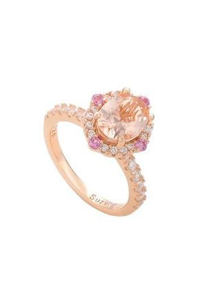 Suzy Levian Rose Gold Sterling Silver Oval Cut CZ Halo Ring in Pink at Nordstrom Rack, Size 5.5