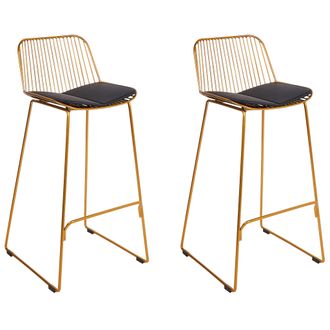 Beliani Beliani - Conjunto De 2 Sillas De Bar De Metal Respaldo De Alambre Asiento De Piel Sint&eacute;tica Dorado Pensacola