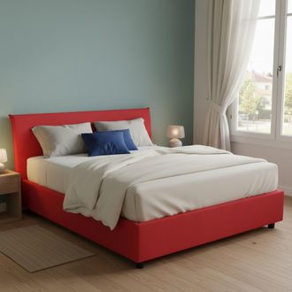 Dmora Dmora - Cama Matrimonial Dansald, Cama Contenedor Con Revestimiento De Tela, 100% Made In Italy, Apertura Frontal, Con Colch&oacute;n Cm 160x200 Incluido, Ro