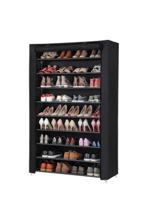 Boxxx Schuhregal, Schwarz, Metall, Kunststoff, Textil, 10 F&auml;cher, 100x162x28 cm, Garderobe, Schuhaufbewahrung, Schuhregale