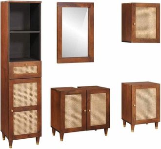 vidaXL Bathroom Cabinet 5 pcs Brown and Black Solid Mango Wood vidaXL
