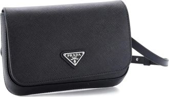 Prada Triangle Logo Full Flap Saffiano Leather shoulder bag - Zwart