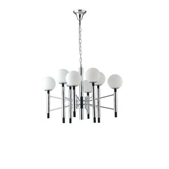 Netlighting Hammond 8 Light Mutli Arm Globe Ceiling Pendant Chrome Opal White E14 in Silver