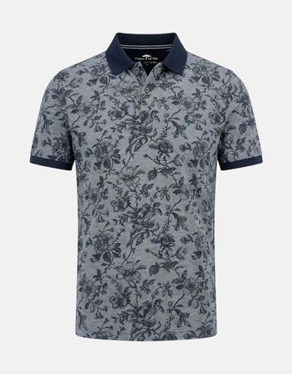 Fynch-Hatton Mens All Over Print Two-Tone Polo Shirt Navy - Floral - Size: 46