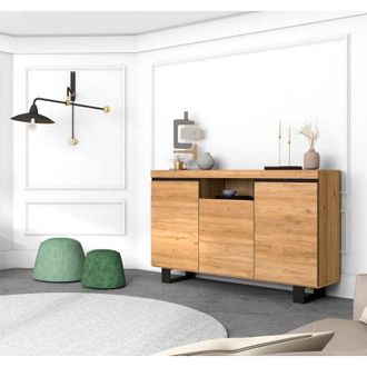 Skraut Home Skraut Home - Credenza Soggiorno Sala da pranzo Ufficio Colore Rovere/Nero 3 Porte 1 Vano 140x40x92 cm, Nordico