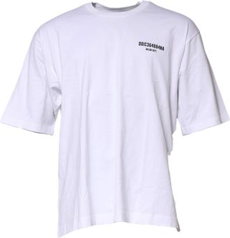 Dolce & Gabbana White Cotton Logo Print Crew Neck Mens T-shirt (Pre-Owned)