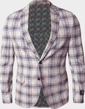 Maceoo Mens Descartes Brooksy Plaid Unconstructed Blazer