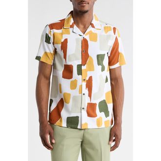 T.R. Premium Relaxed Fit Abstract Print Camp Shirt in White at Nordstrom Rack, Size Xx-Large