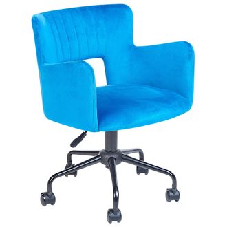 Beliani Beliani - Silla De Oficina De Terciopelo Azul Reposabrazos Patas De Metal Sanilac