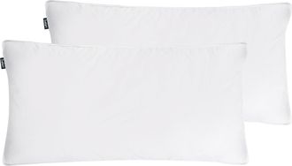 Beliani Conjunto De 2 Almohadas De Algod&oacute;n Blanco Plum&oacute;n Plumas De Pato 40 X 80 Cm Alta Medio Suave Descanso Feldberg