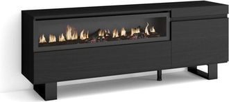 Skraut Home Mobile tv Soggiorno, Ampio spazio a disposizione, 150x57x35cm, Per tv fino a 65, Camino elettrico, Design industriale, Stile moderno, Nero - Skraut