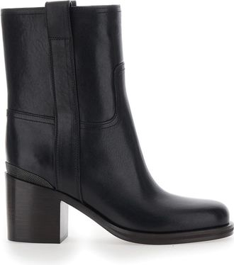 Brunello Cucinelli Black Leather Ankle Boots