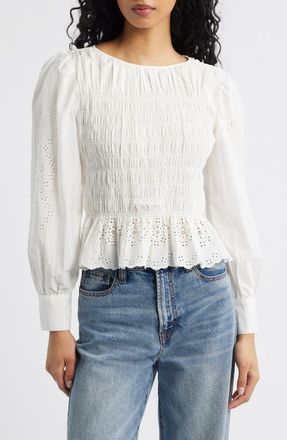 Rails Tabi Eyelet Embroidered Smocked Cotton Top in White Embroidery at Nordstrom, Size Xx-Large