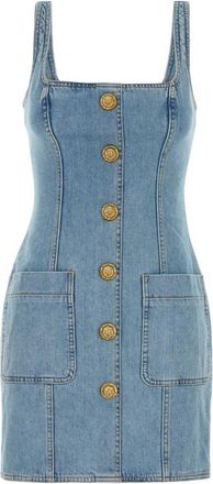 Balmain Blue Square Neck Mini Dress