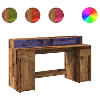 Berkfield Home Desk with LED Lights Old Wood 160x55x91 cm Engineered Wood in Brown | Size: 160 x 55 x 91 cm