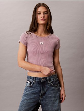 Calvin Klein Jeans Calvin Klein Womens Woven Monologo Rib Crewneck Tee - Purple - XL