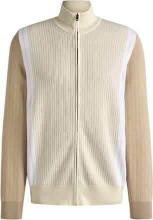 BOSS Zip-up cotton cardigan with knitted pinstripes