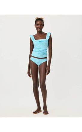 Lilly Pulitzer Aemma Ruffle Tankini Top In Capri Blue Seersucker Stripe