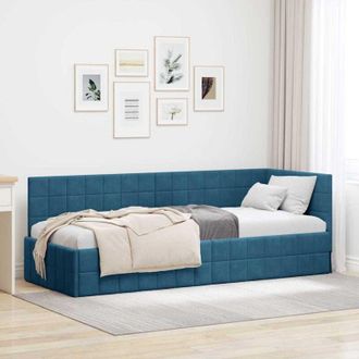 vidaXL Corner Bed Frame with Headboard Blue 80 cm x 200 cm Velvet vidaXL