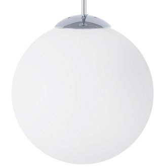 Beliani L&aacute;mpara Colgante De Cristal Blanco Con Elementos Plateados En Forma De Globo Grande 1 Luz Moderna Barrow L