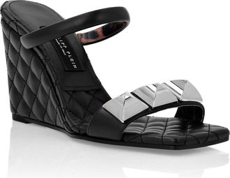 Philipp Plein Leather Sandals Wedge Matelass&eacute; Studs