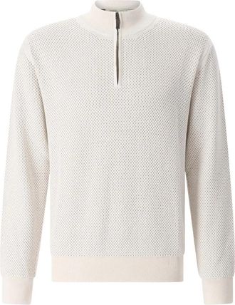 Maurizio Baldassari Extra Fine Wool Zip-Up Sweater - Heren - V-hals truien - Beige - 3XL - Katoen - Truien & Vesten