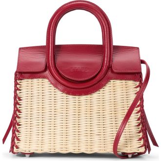Staud Mini Maude Wicker Top Handle Bag in Natural/Rouge at Nordstrom