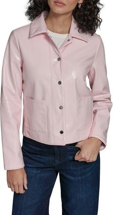Karl Lagerfeld Snap Front Patent Leather Shirt Jacket in Blush at Nordstrom, Size X-Small