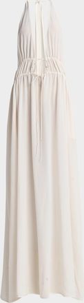 Stella McCartney Plunging Tie Halter Crepe De Chine Maxi Dress