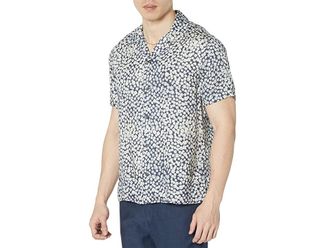 John Varvatos Danny Short Sleeve Camp Shirt W706Z1 Mens Clothing Officer Blue : MD, Cotton