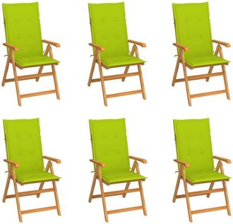 vidaXL Vidaxl - Sillas De Jard&iacute;n 6 Uds Madera Maciza Teca Cojines Verde Brillo