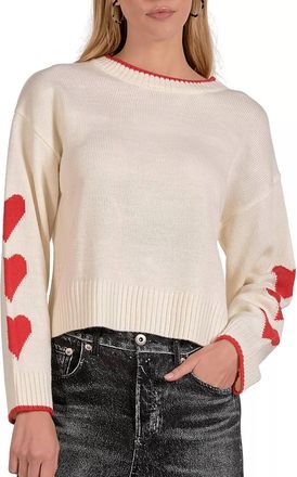 Elan Heart Crewneck Sweater In Off White