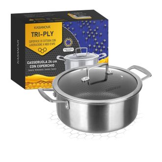 KASANOVA Casseruola 24 cm con coperchio a 3 strati Tri - ply
