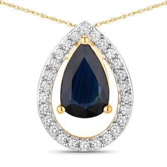 Diana M. Jewels Blue Sapphire Pears 8x5mm - 1Pc + White Diamond F/C Round 1.10mm( I1-I2/I color ) - 26Pcs ( White Pen Rhodium )