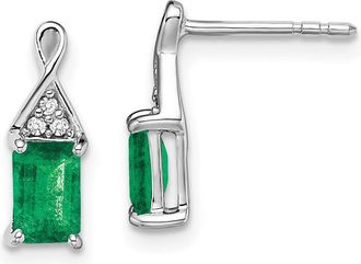 Diamond2Deal 14k White Gold Emerald and Diamond Earrings