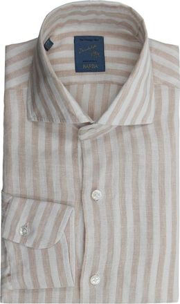 Barba Beige Linnen Overhemd met Franse Kraag - Heren - Casual Overhemden - Beige - M - Linnen - Overhemden