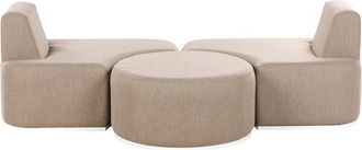 Beliani Modern Upholstered Garden Sofa Set 2 Seater with Ottoman Quick Dry Foam Beige Fabro