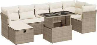 vidaXL Set De Sof&aacute;s De Jard&iacute;n Y Cojines 8 Piezas Rat&aacute;n Sint&eacute;tico Beige Vidaxl